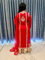 Sophisticated Crimson Straight-Cut Kurta & Tiered Sharara