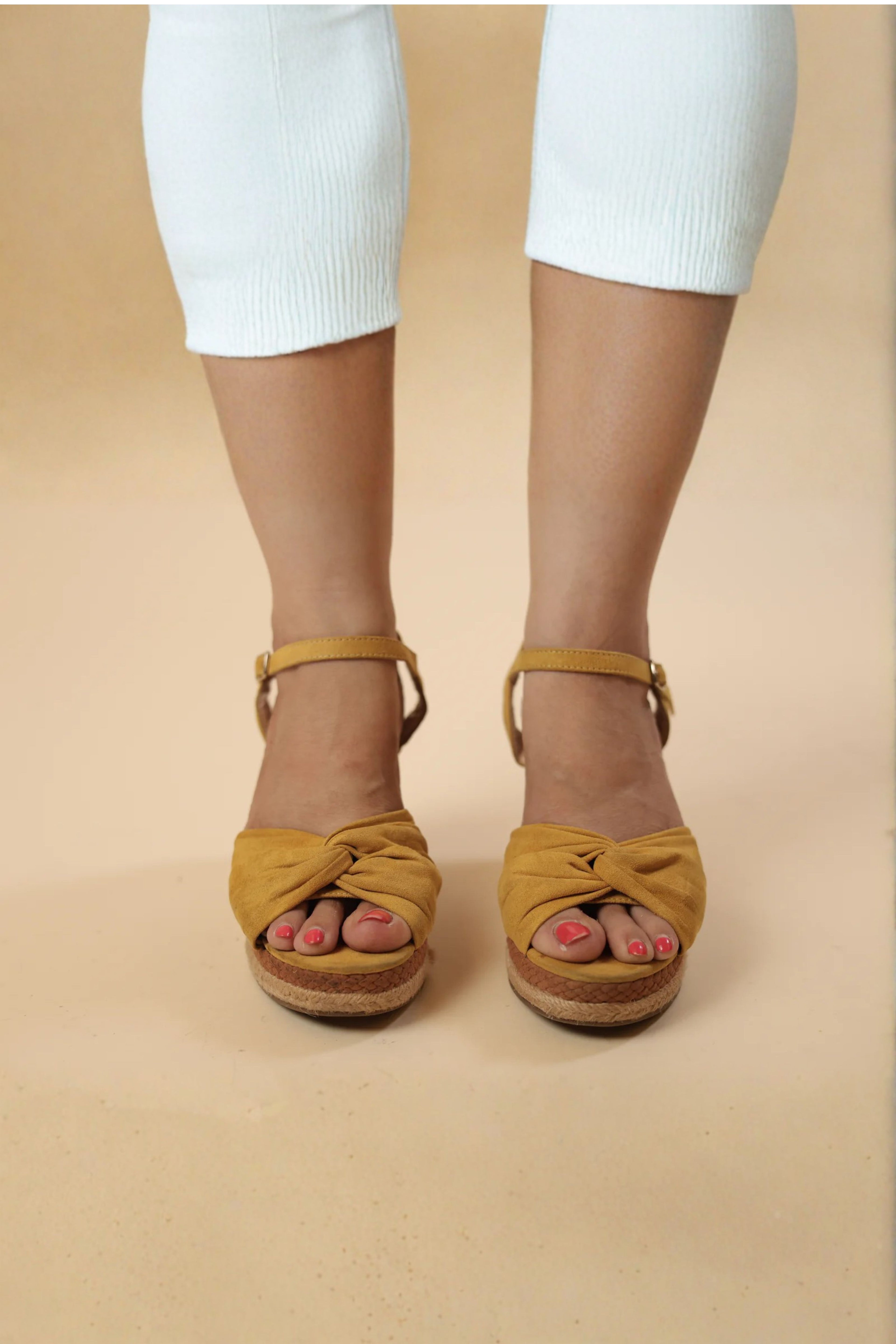 Mustard Yellow Espadrille Wedge Sandals