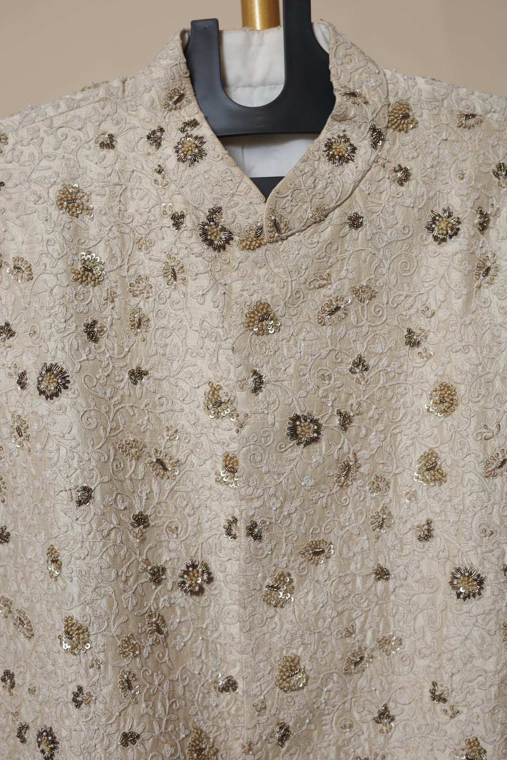 Men's Ivory Gold Embroidered Wedding Sherwani