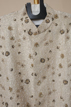 Men's Ivory Gold Embroidered Wedding Sherwani