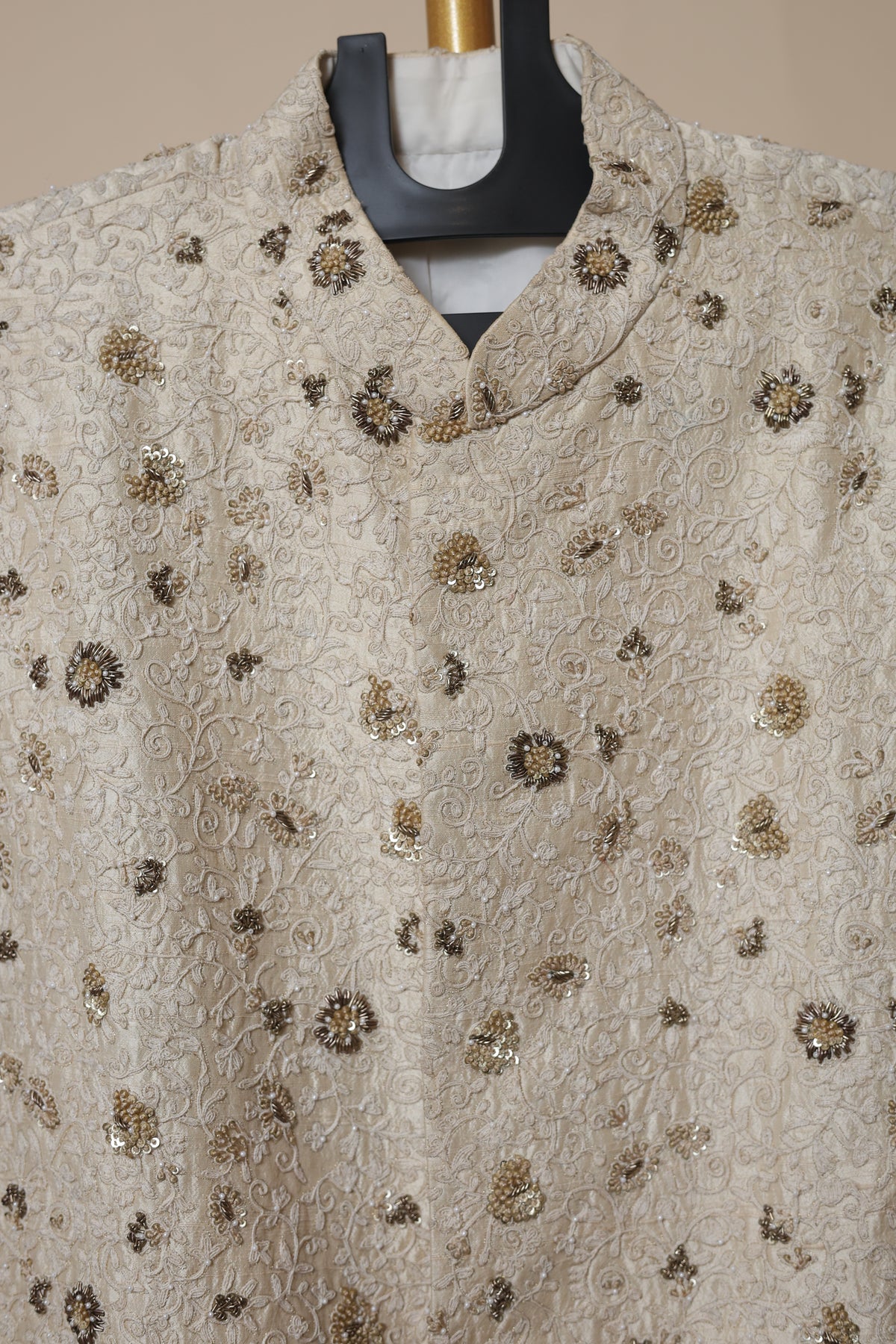 Men's Ivory Gold Embroidered Wedding Sherwani