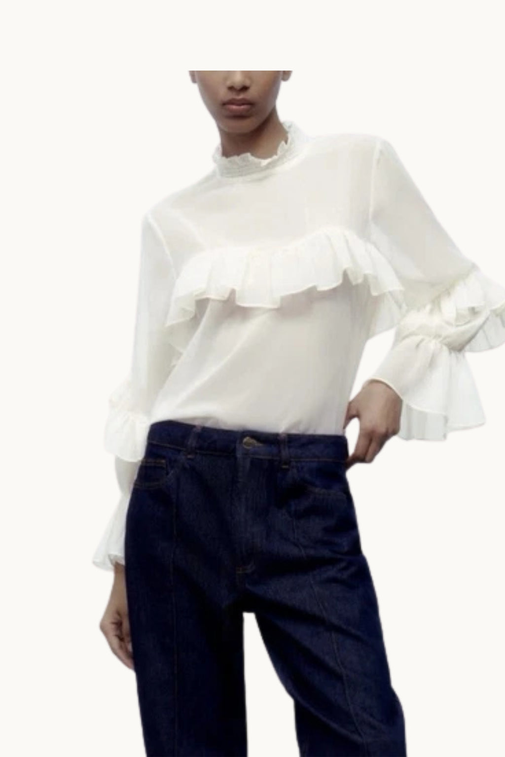 Sheer High-Neck Layered Ruffle Top