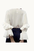 Sheer High-Neck Layered Ruffle Top