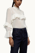 Sheer High-Neck Layered Ruffle Top