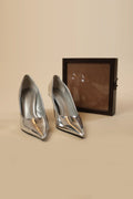 Silver Metallic Pointed-Toe Stiletto Heels