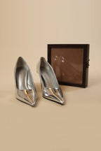 Silver Metallic Pointed-Toe Stiletto Heels