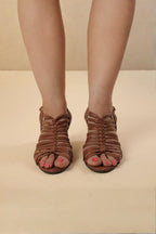 Brown Strappy Woven Heeled Sandals