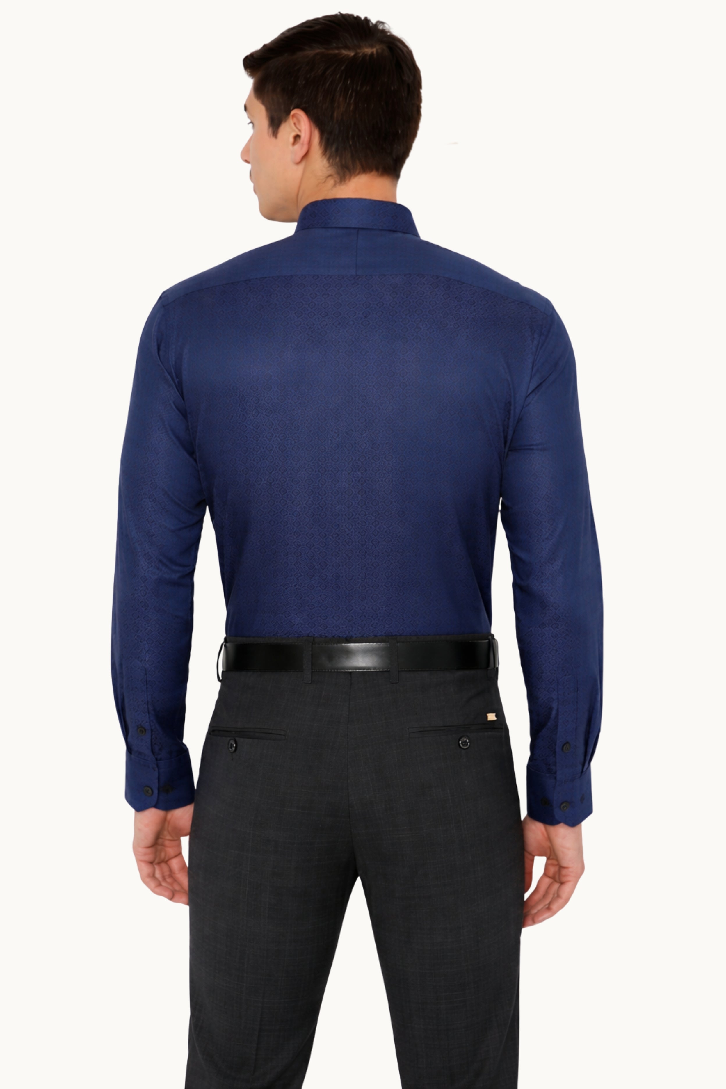 Men Navy Classic Fit Print Full Sleeves Formal Shirt