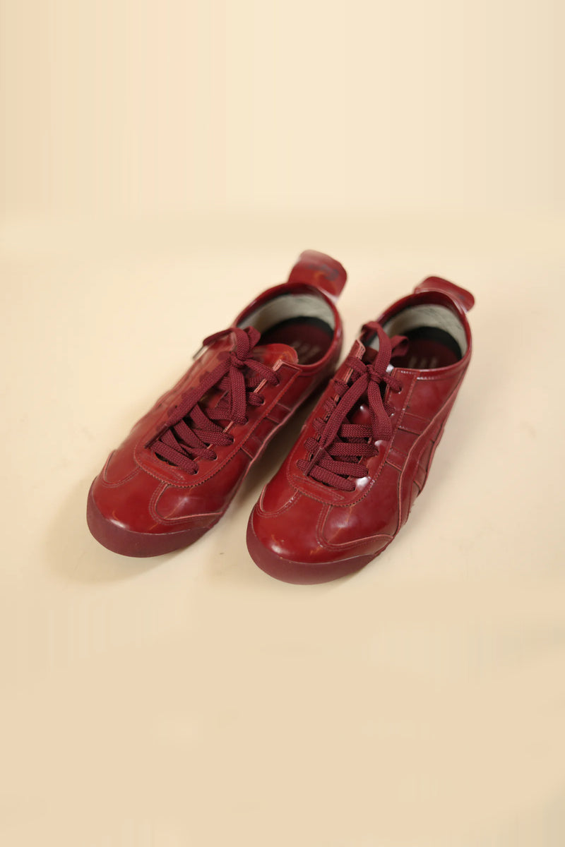 Shiny Red Tonal-Stripe Sneakers
