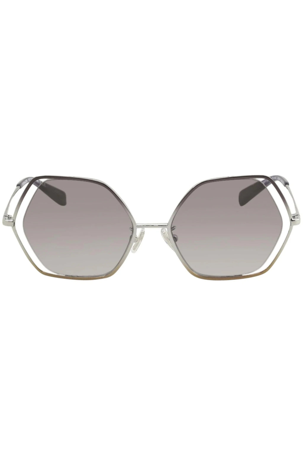 Hexagonal Cut-Out Metal Sunglasses in Silver/Grey
