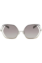 Hexagonal Cut-Out Metal Sunglasses in Silver/Grey