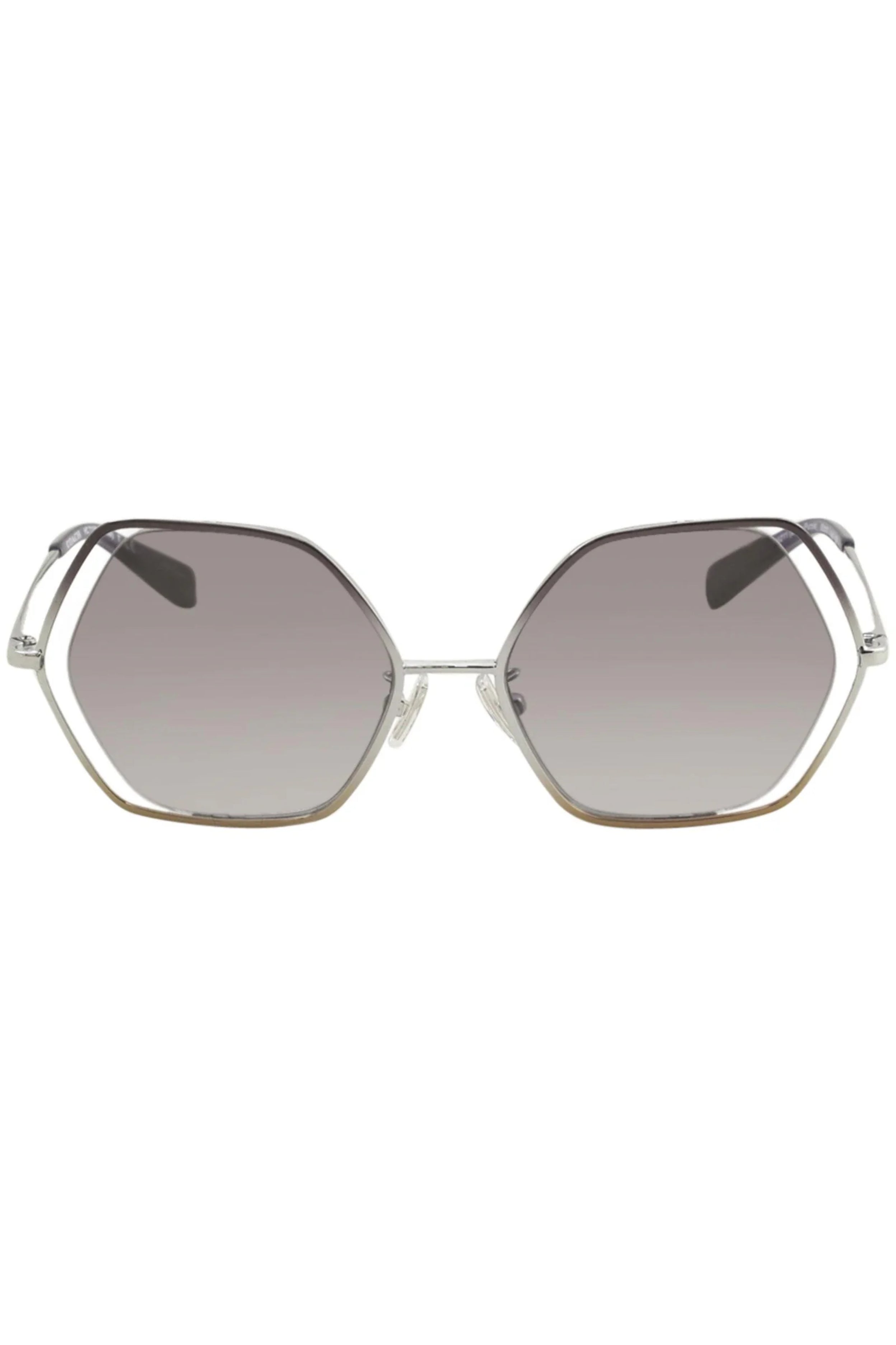 Hexagonal Cut-Out Metal Sunglasses in Silver/Grey