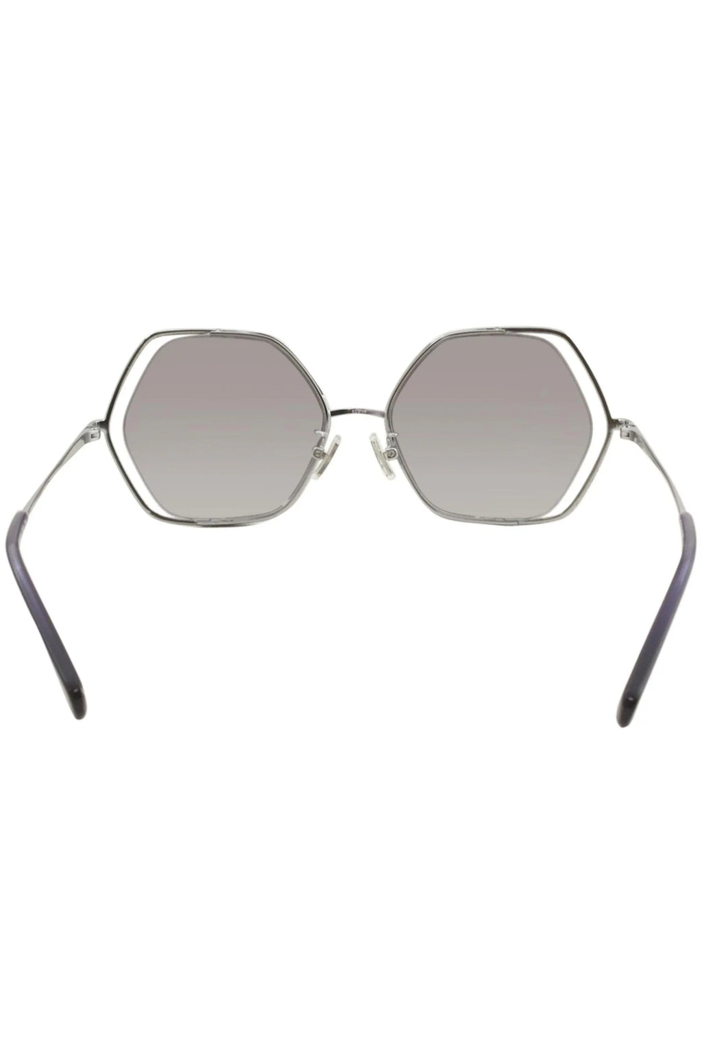 Hexagonal Cut-Out Metal Sunglasses in Silver/Grey