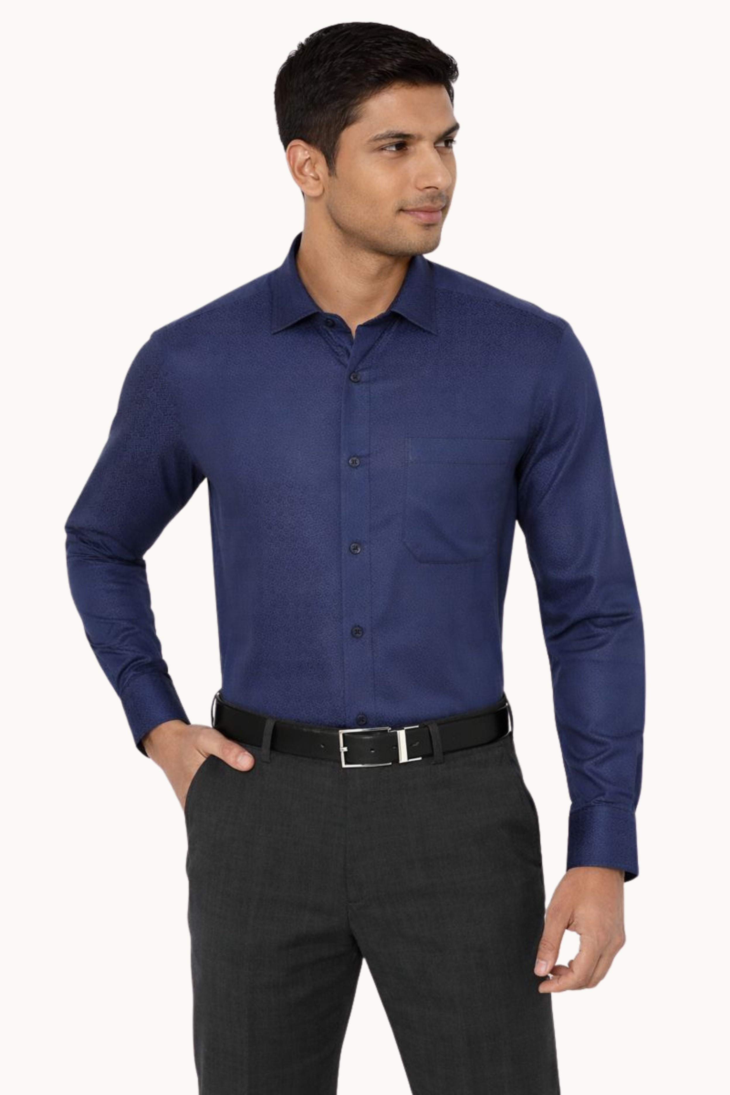 Men Navy Classic Fit Print Full Sleeves Formal Shirt