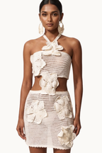 Ivory Floral Crochet Halter Mini Set
