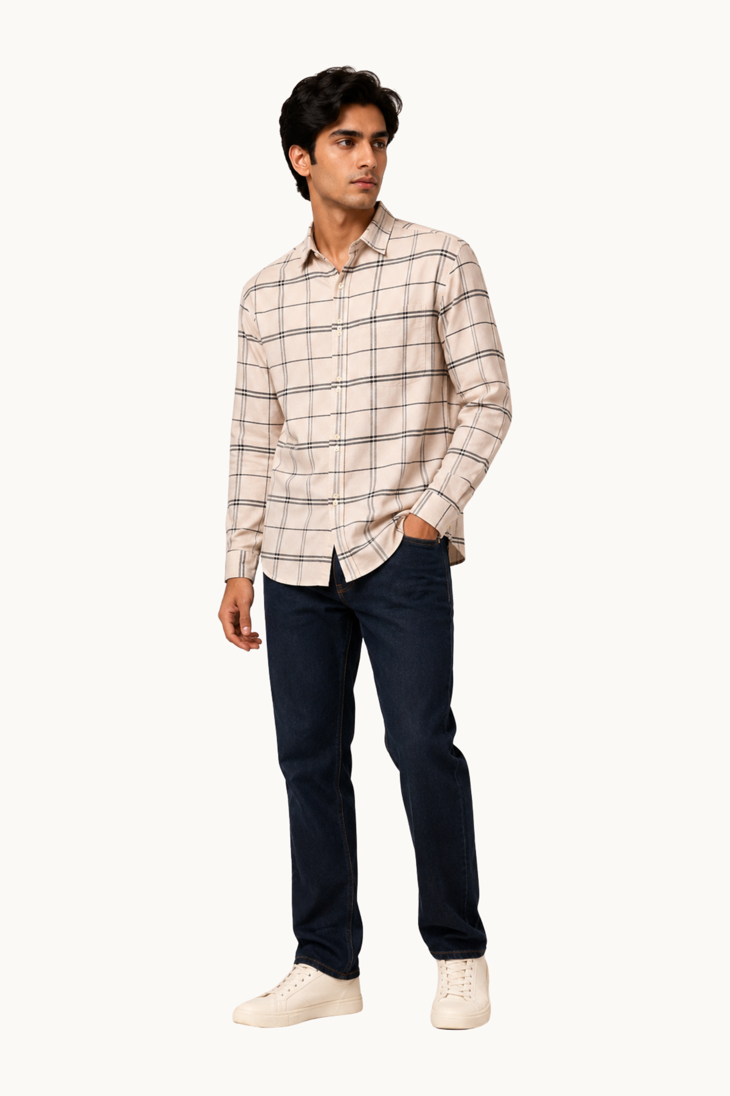 Off-White Minimalist Grid Print Long Sleeve Shirt