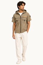 Hooded Zip-Up Cargo Shirt