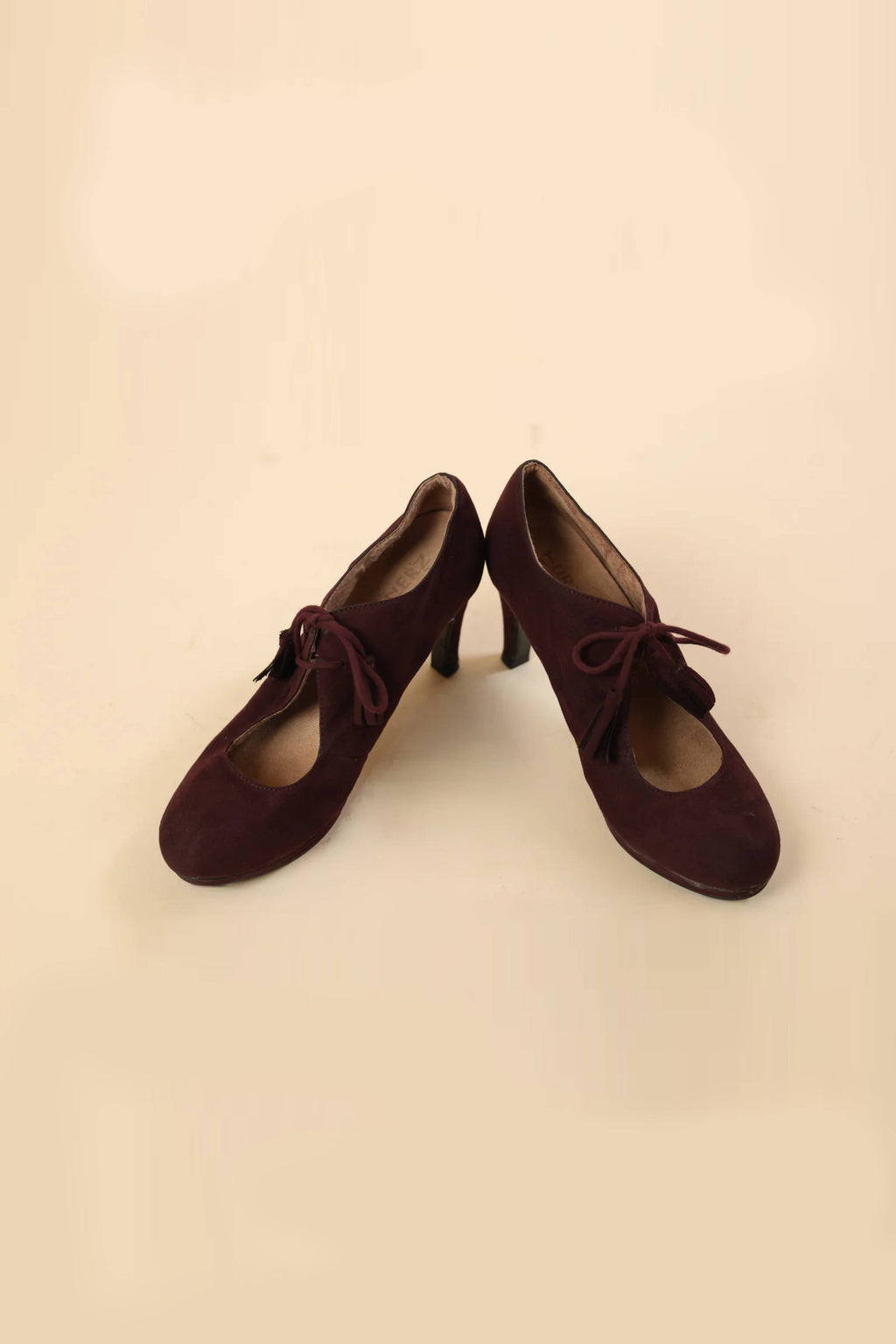 Wine Suede Lace-Up Heeled Pumps for Women