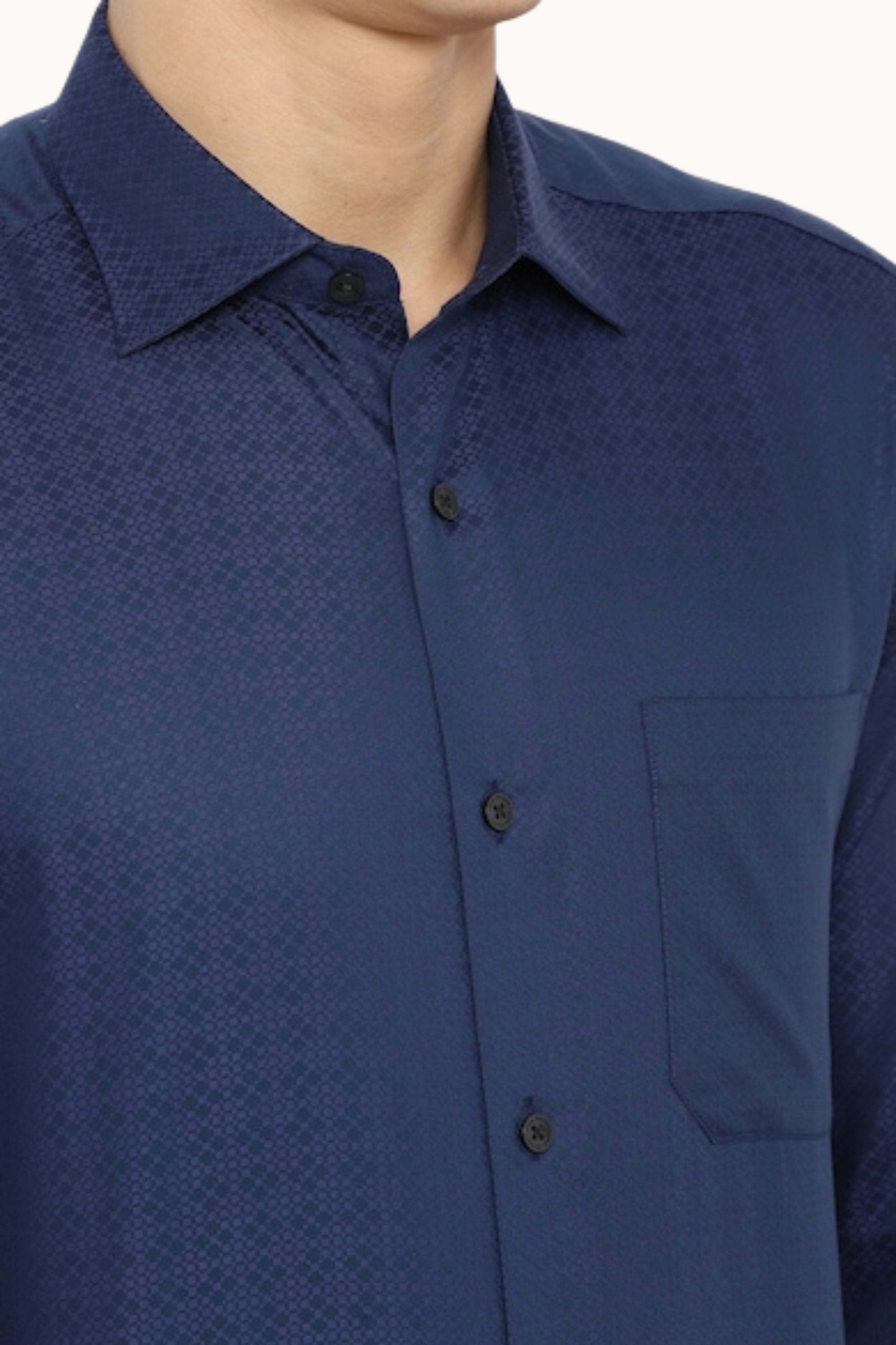 Men Navy Classic Fit Print Full Sleeves Formal Shirt
