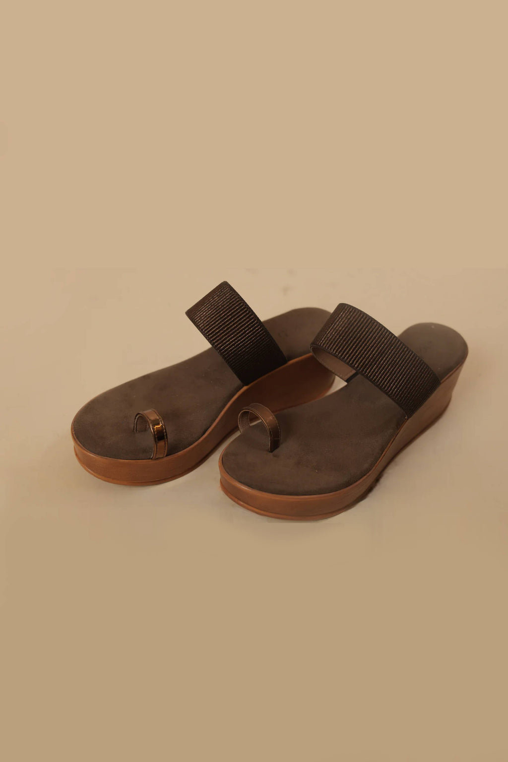 Brown Platform Toe-Ring Slip-On Sandals for Women