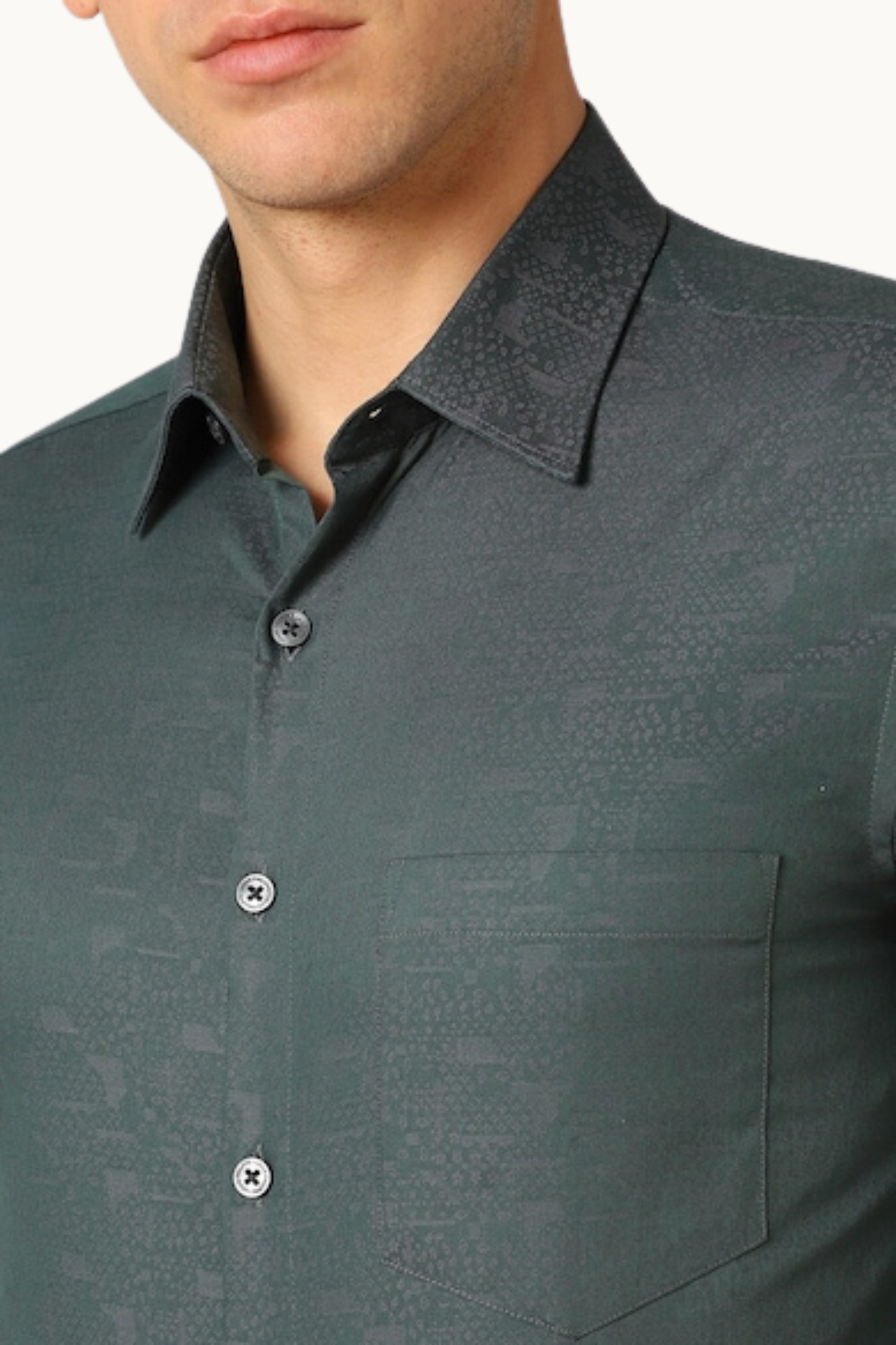 Men Green Slim Fit Print Full Sleeves Formal Shirt