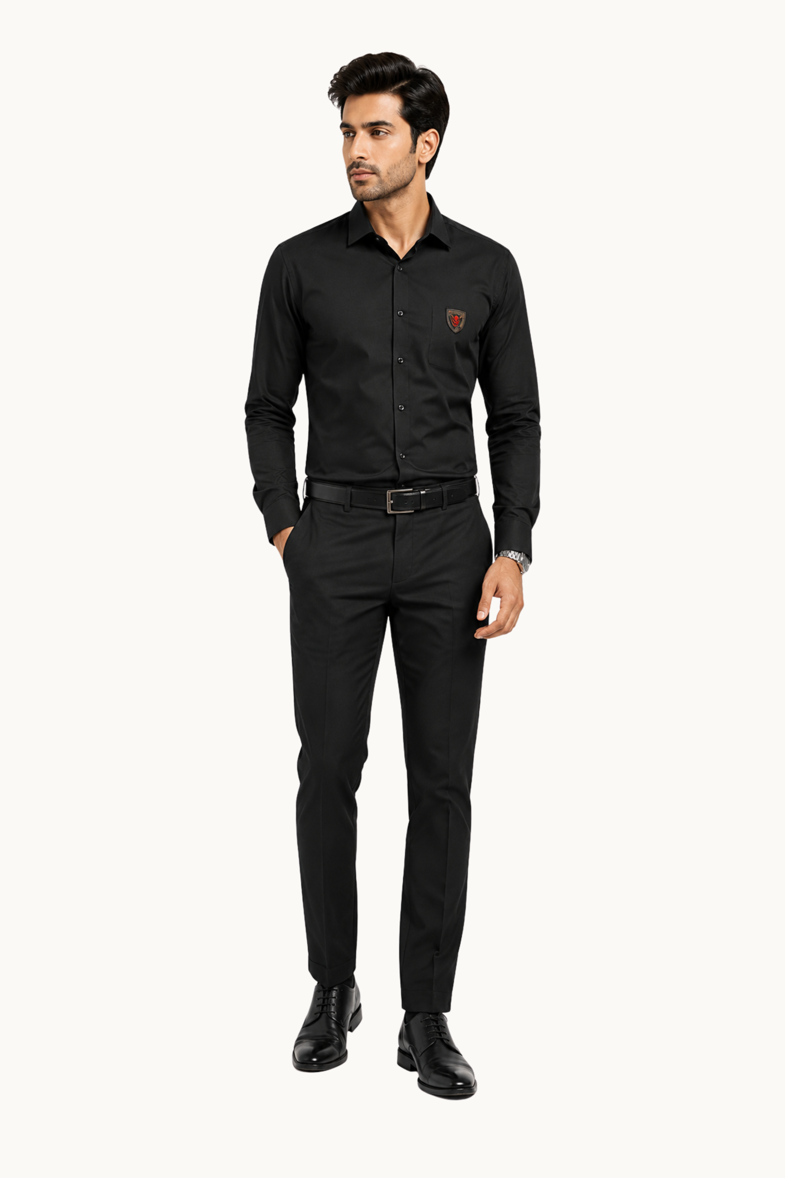 Men's Formal Black Shirt with Chest Pocket Crest