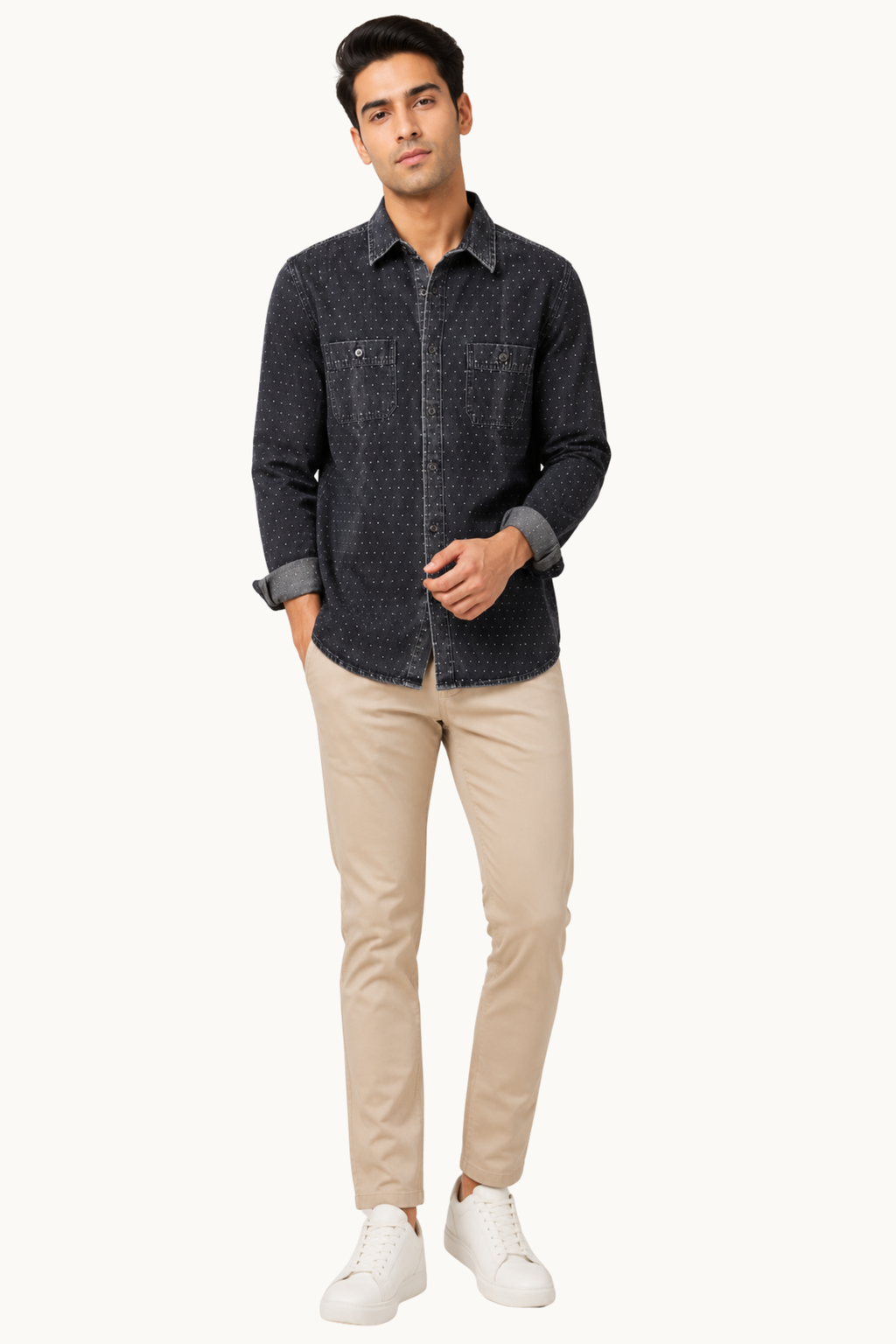 Men's Washed Black Micro-Dot Denim Shirt