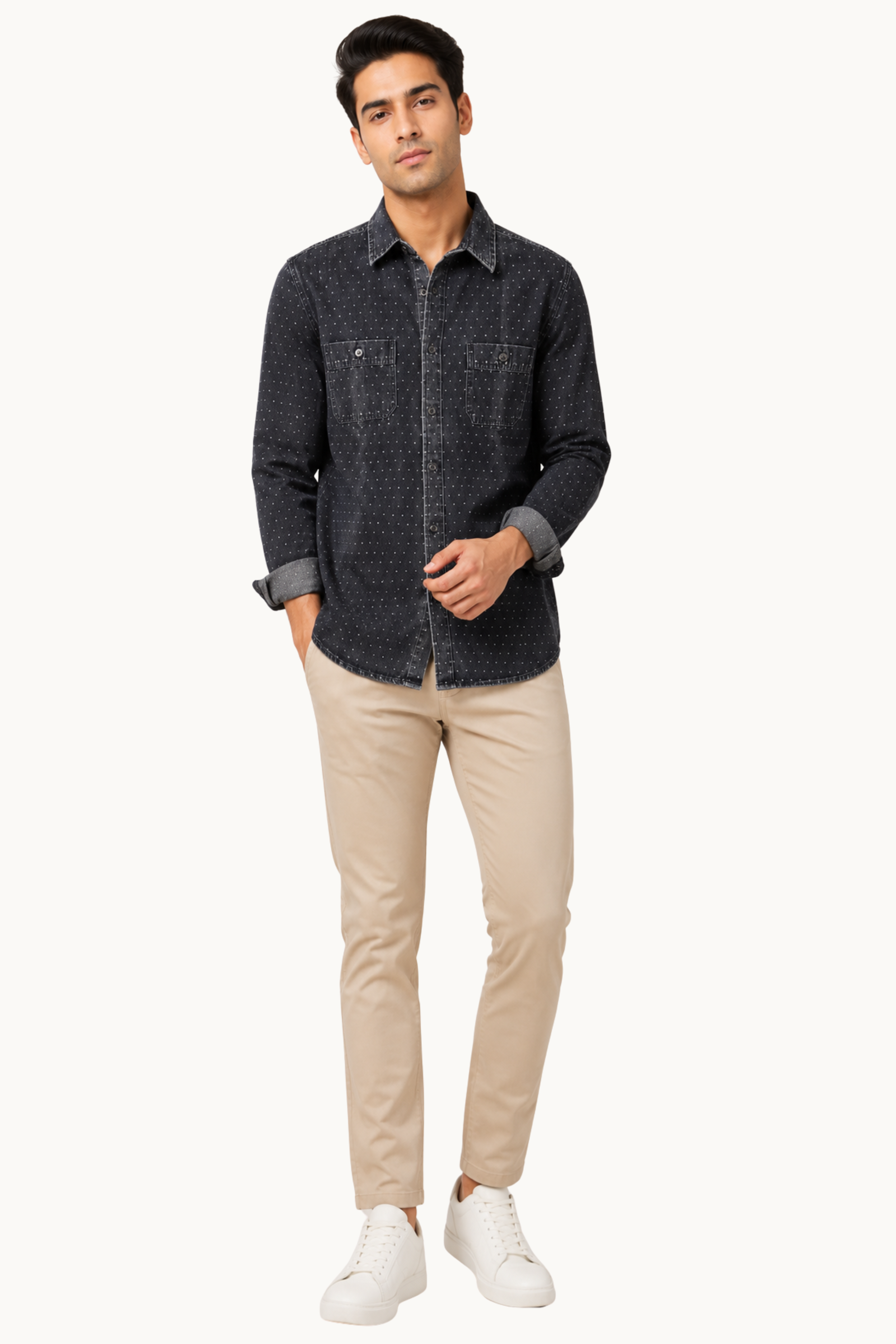 Men's Washed Black Micro-Dot Denim Shirt