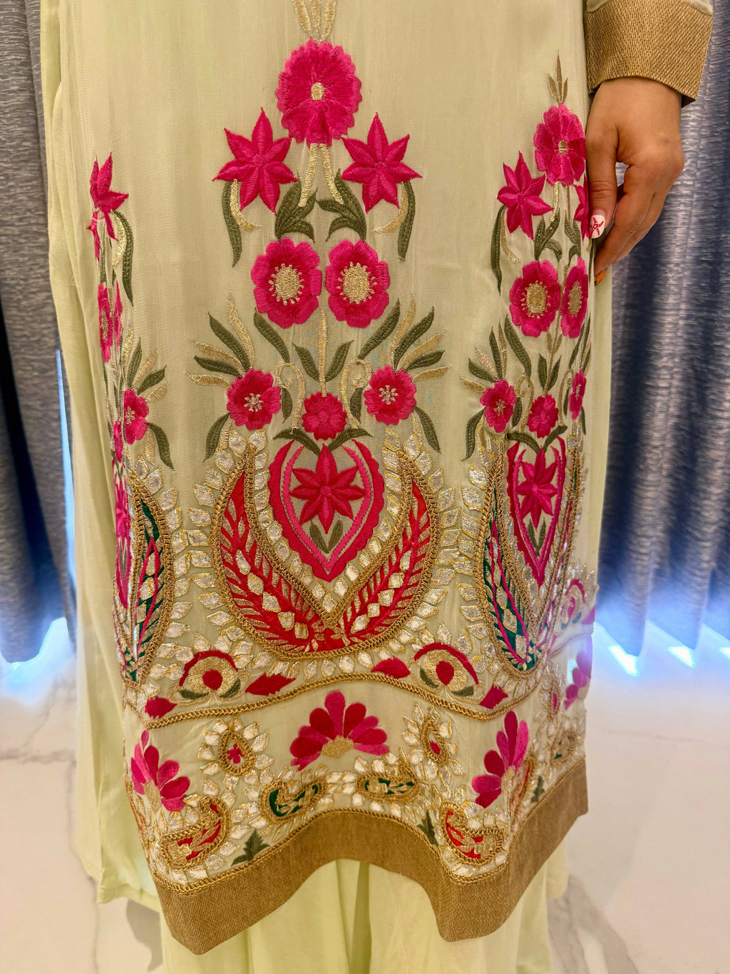 Designer Pastel Green & Pink Festive Gown