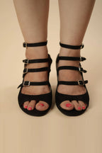 Black Multi-Strap Block Heel Sandals for Women
