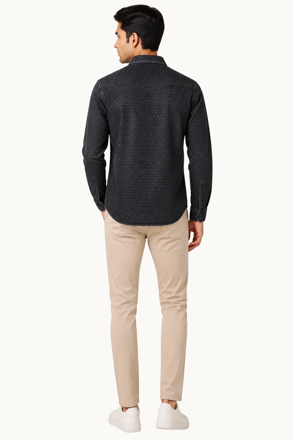 Men's Washed Black Micro-Dot Denim Shirt