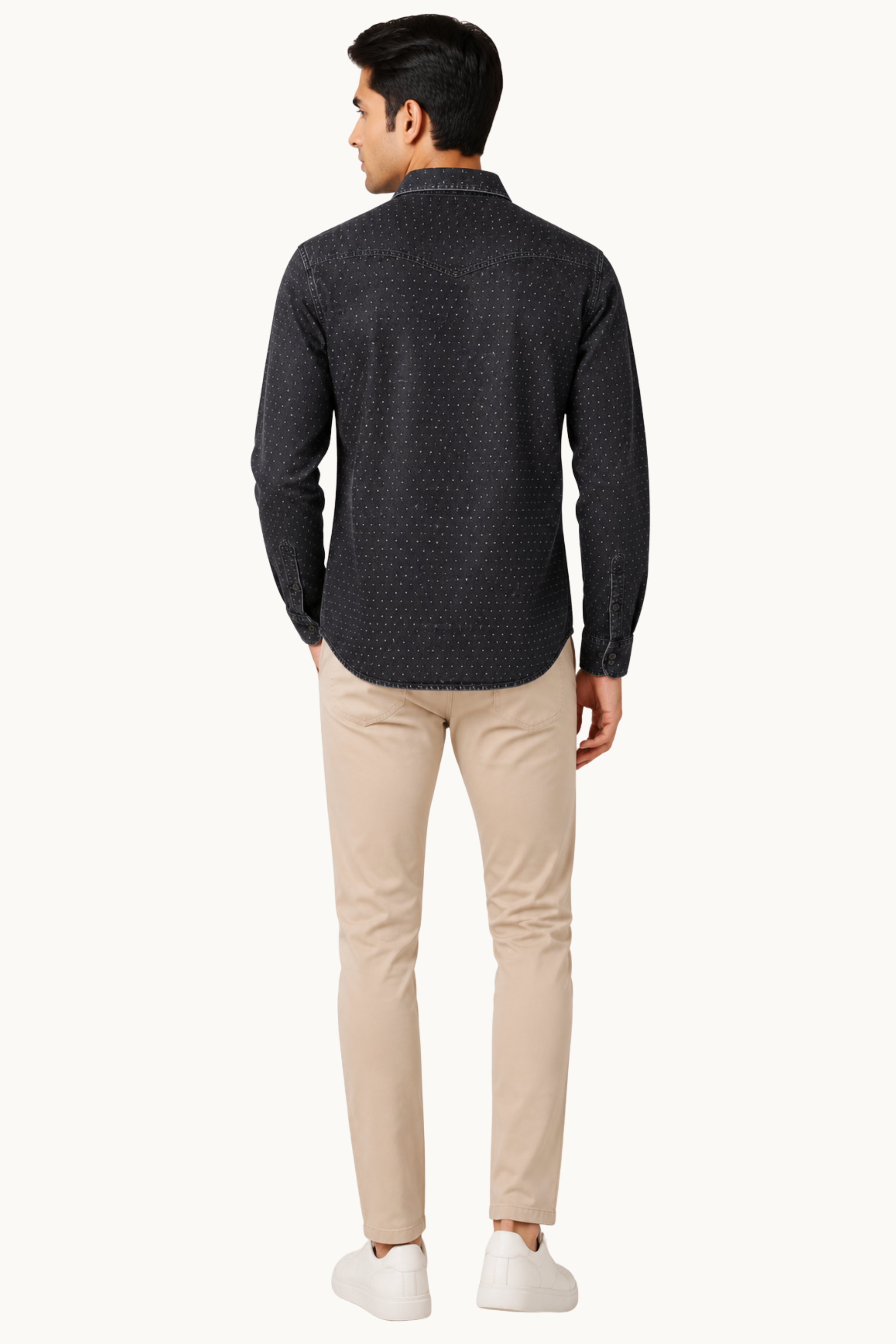 Men's Washed Black Micro-Dot Denim Shirt