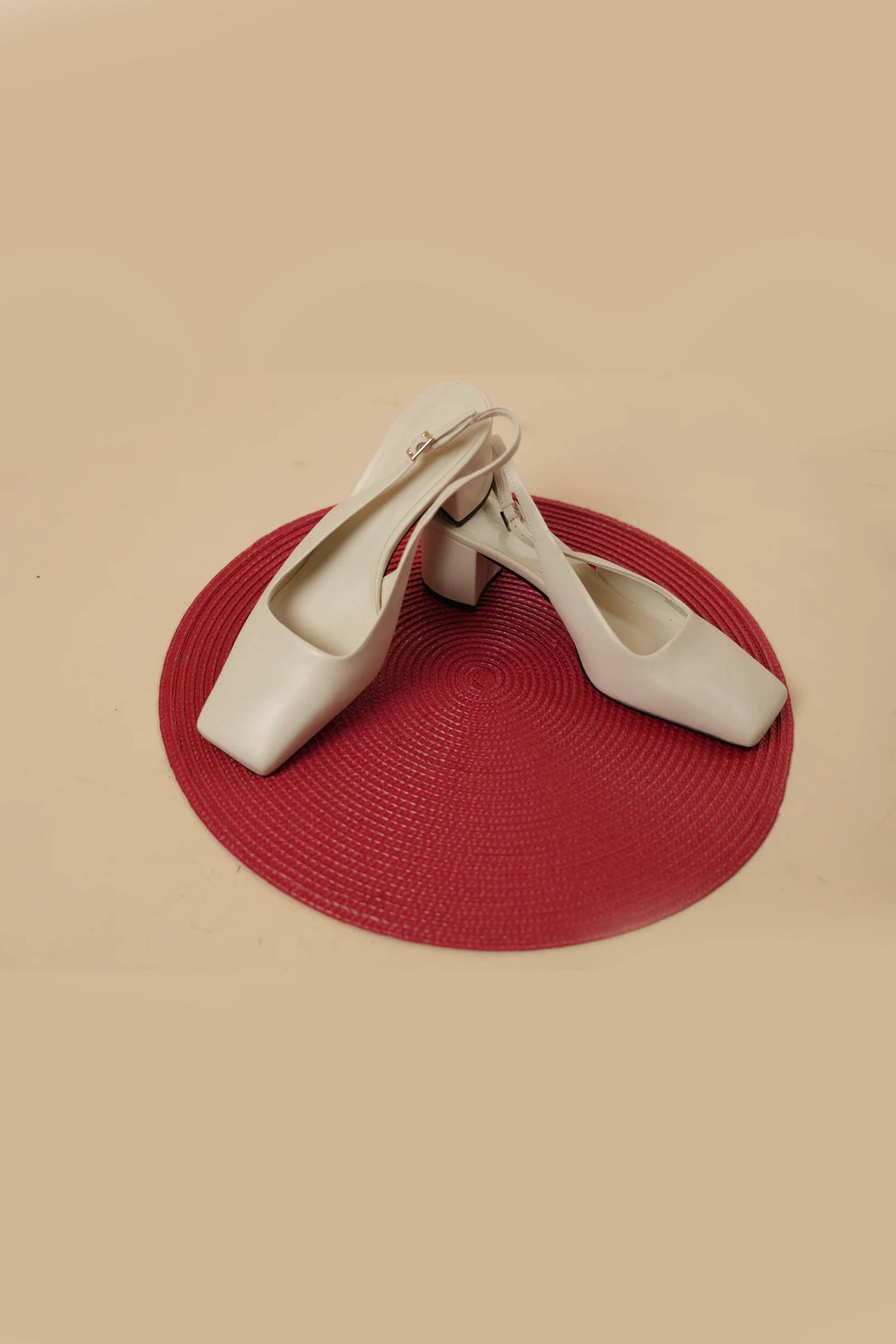 Elegant White Square-Toe Slingback Block Heels