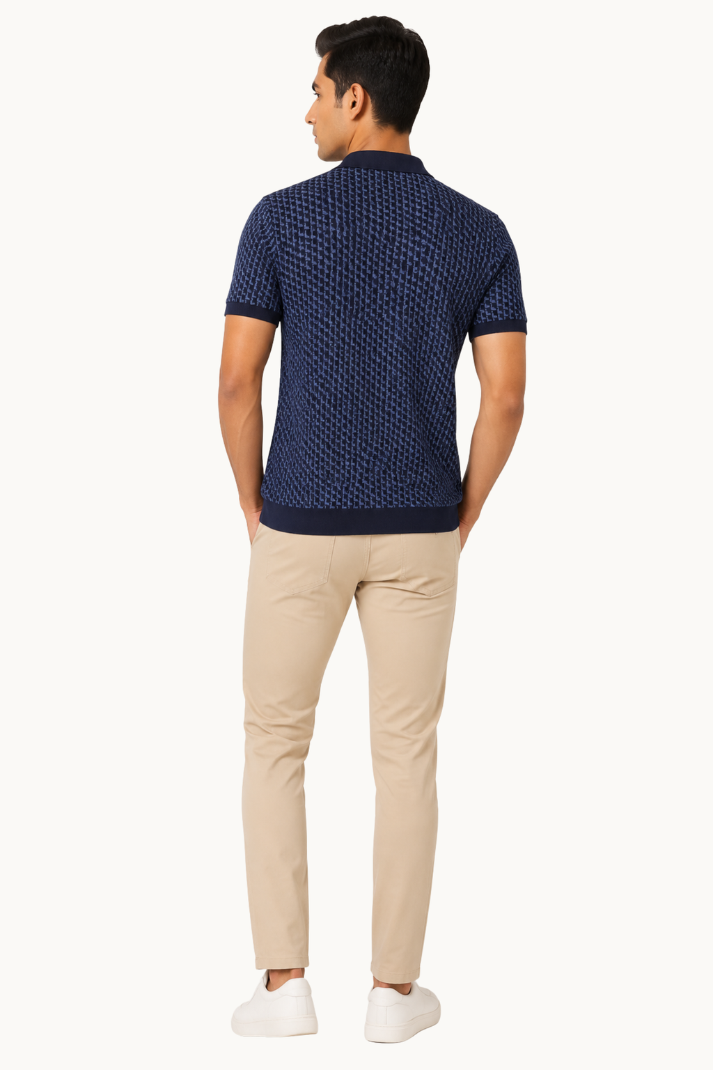 Geometric Knit Polo – Navy