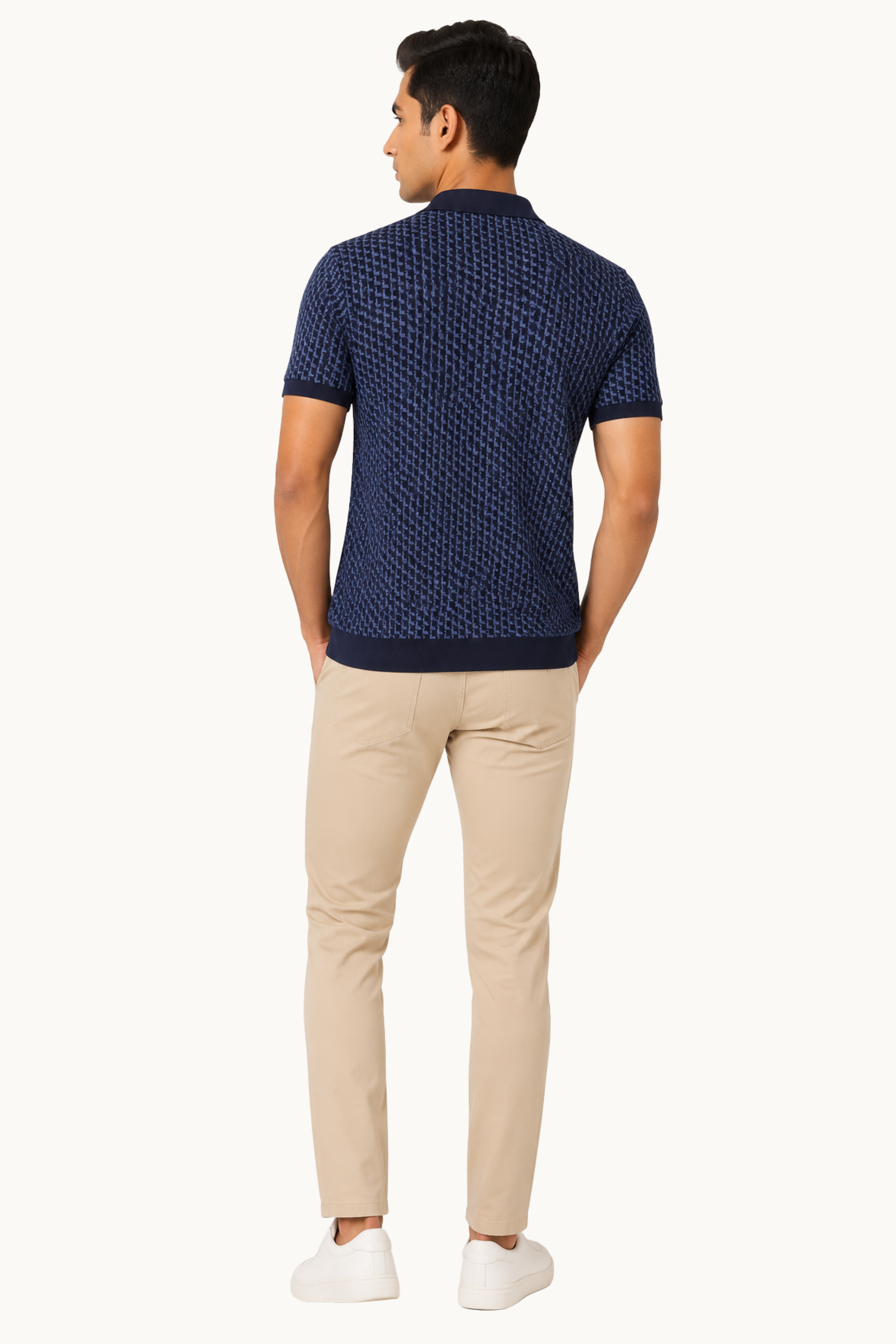Geometric Knit Polo – Navy