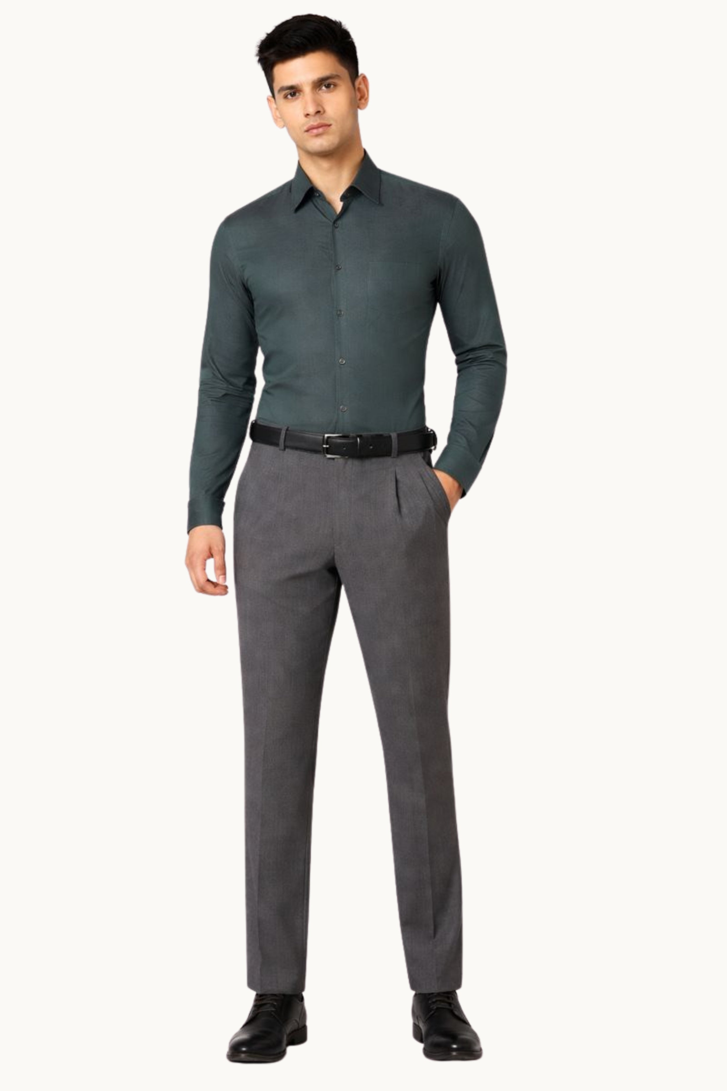 Men Green Slim Fit Print Full Sleeves Formal Shirt