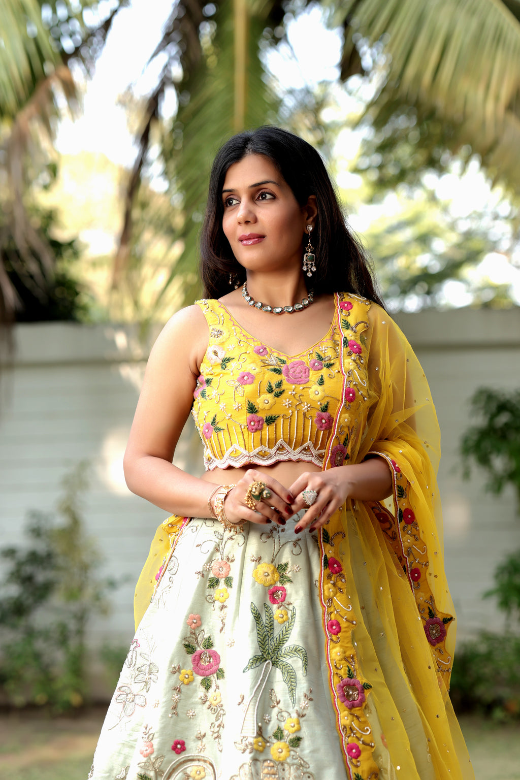 Meadow Charm Multi-Color Floral Lehenga with Scalloped Dupatta