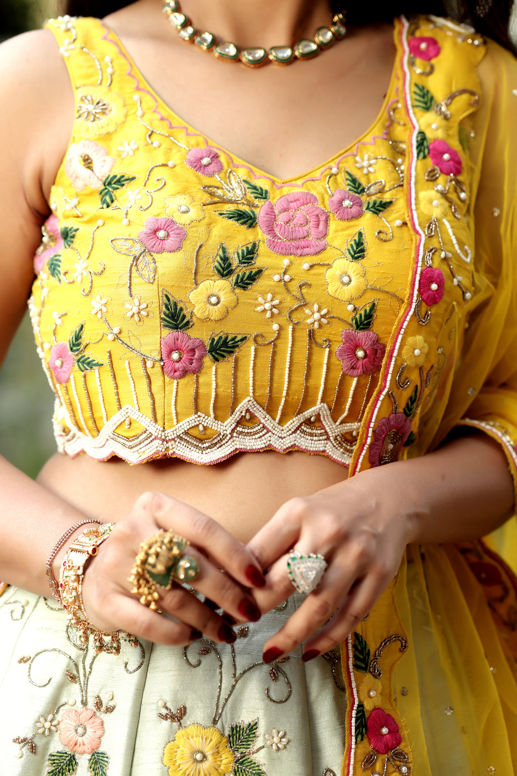 Meadow Charm Multi-Color Floral Lehenga with Scalloped Dupatta