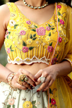 Meadow Charm Multi-Color Floral Lehenga with Scalloped Dupatta