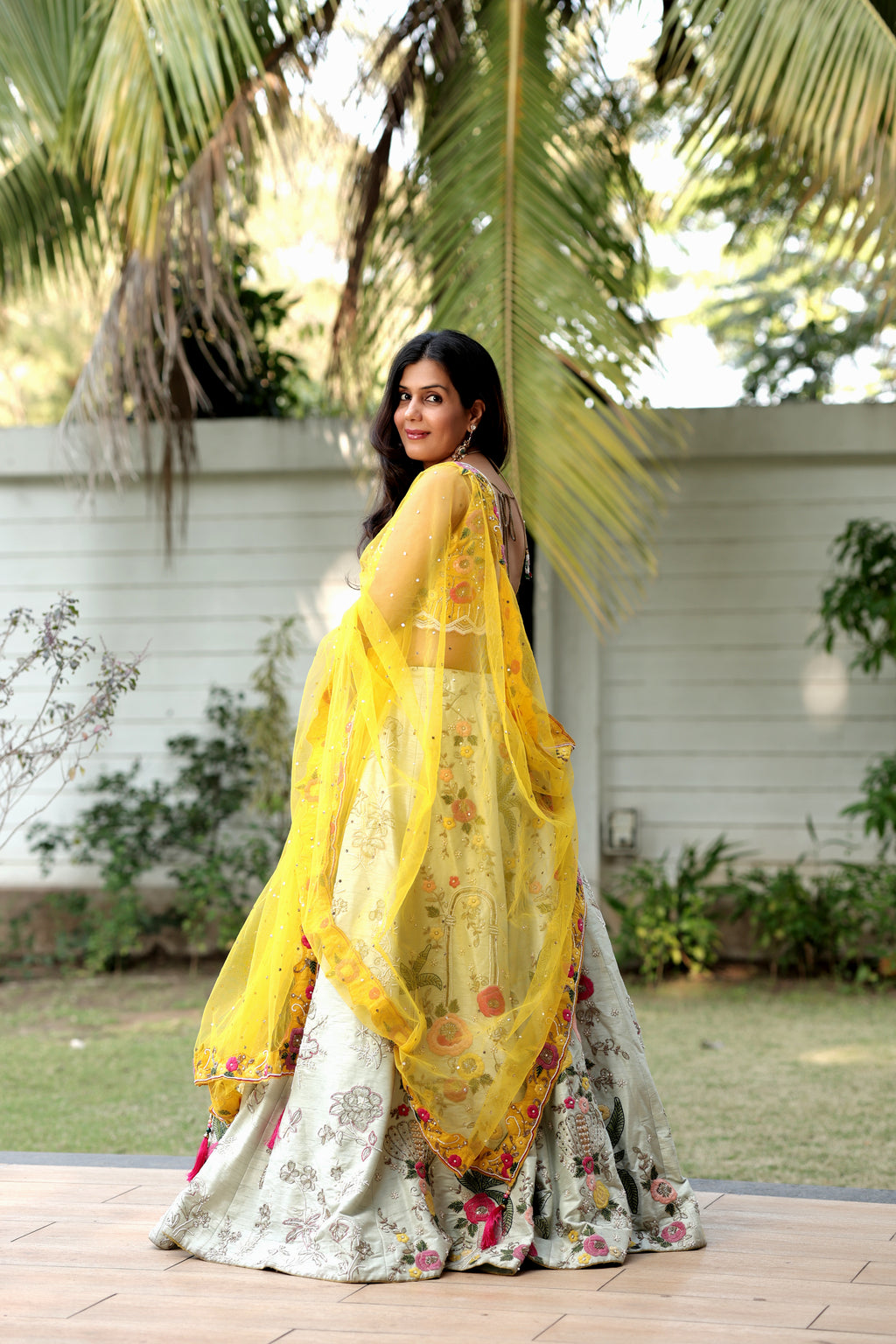 Meadow Charm Multi-Color Floral Lehenga with Scalloped Dupatta