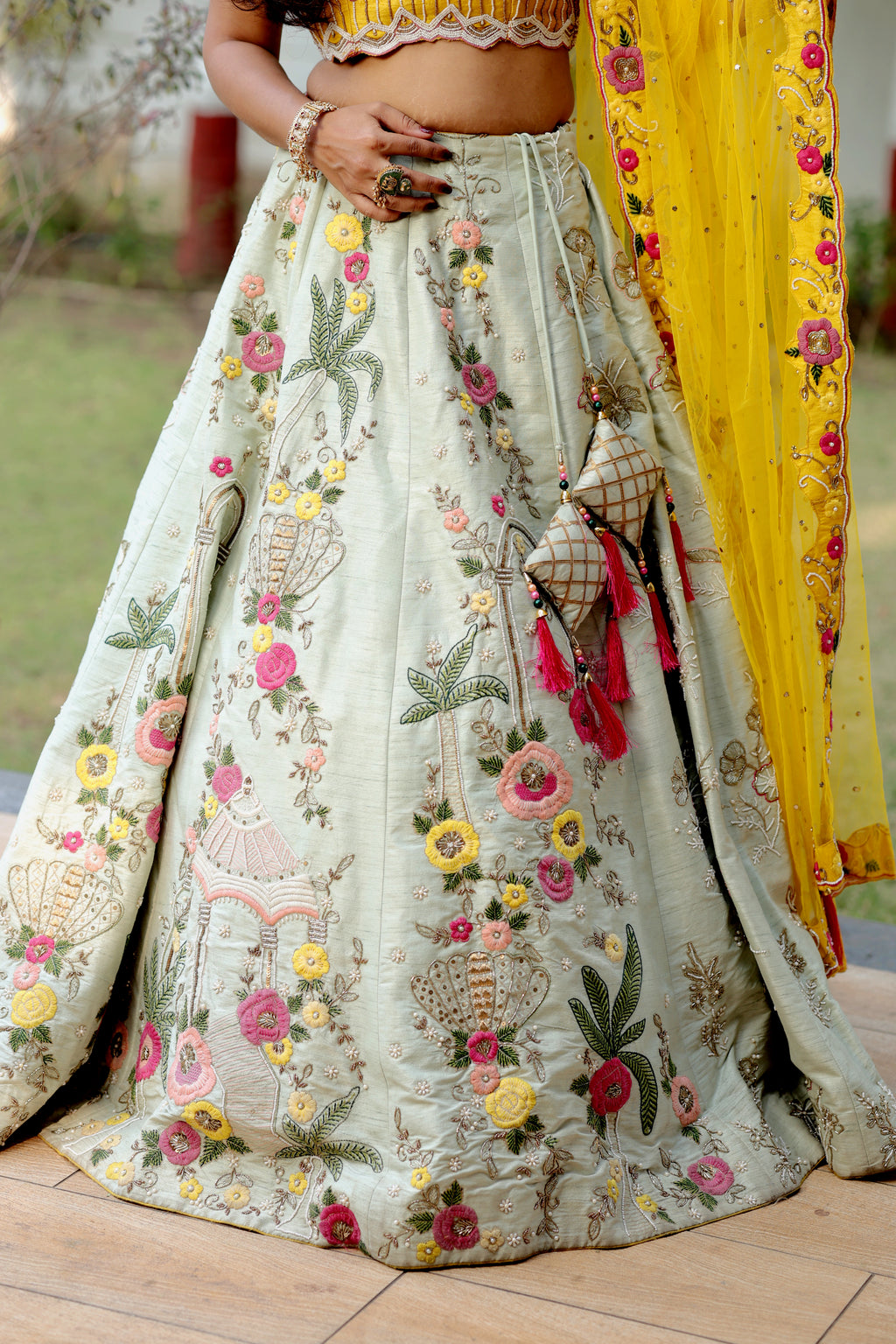 Meadow Charm Multi-Color Floral Lehenga with Scalloped Dupatta