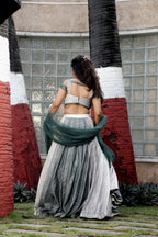 Charcoal Shimmer Lehenga with Beaded Cold-Shoulder Detail