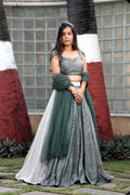 Charcoal Shimmer Lehenga with Beaded Cold-Shoulder Detail