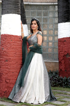 Charcoal Shimmer Lehenga with Beaded Cold-Shoulder Detail