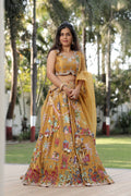 Mustard Silk Lehenga Set with Hand-Embroidered Folk Art Motifs