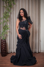 Midnight Black Sculptural Pre-Draped Gown