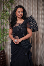 Midnight Black Sculptural Pre-Draped Gown