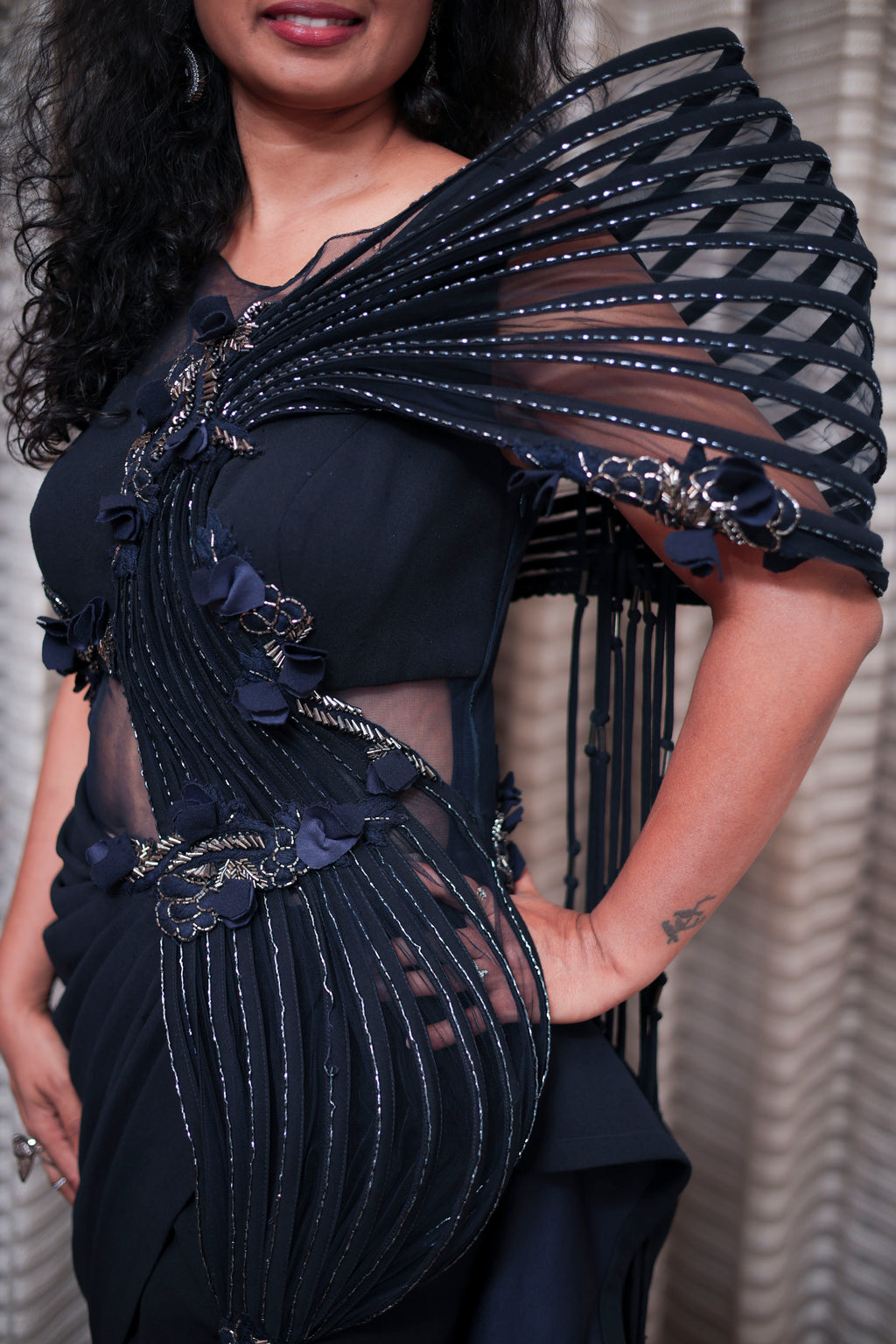 Midnight Black Sculptural Pre-Draped Gown