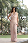 Shimmering Rose Gold Halter Jumpsuit