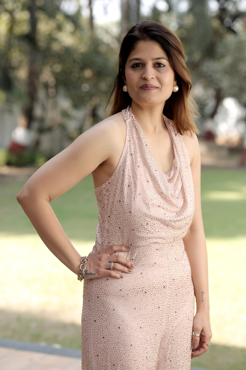 Shimmering Rose Gold Halter Jumpsuit